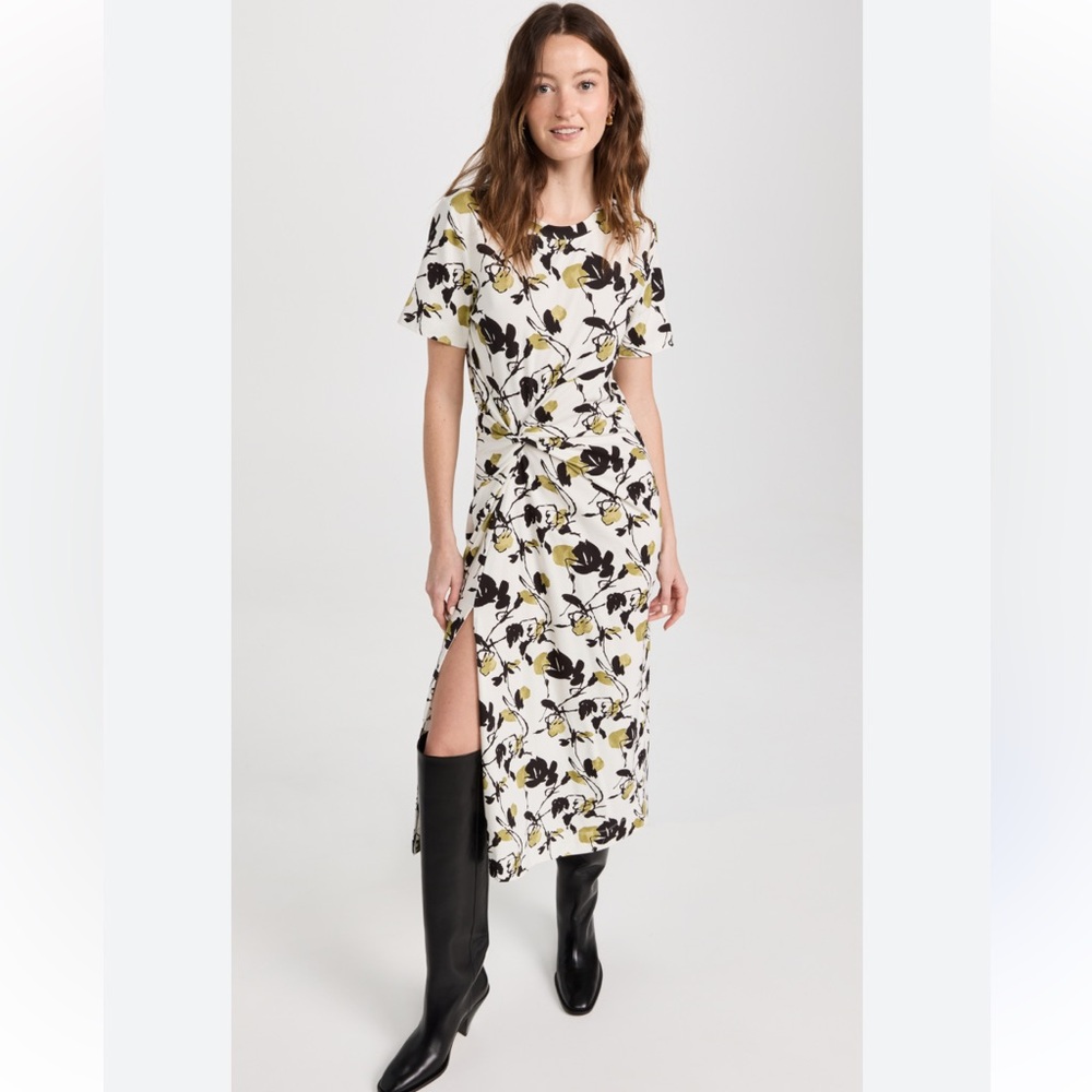 Tanya Taylor Ira Inkblot Floral Long Dress Organic Cotton Stretch  $275 NWT